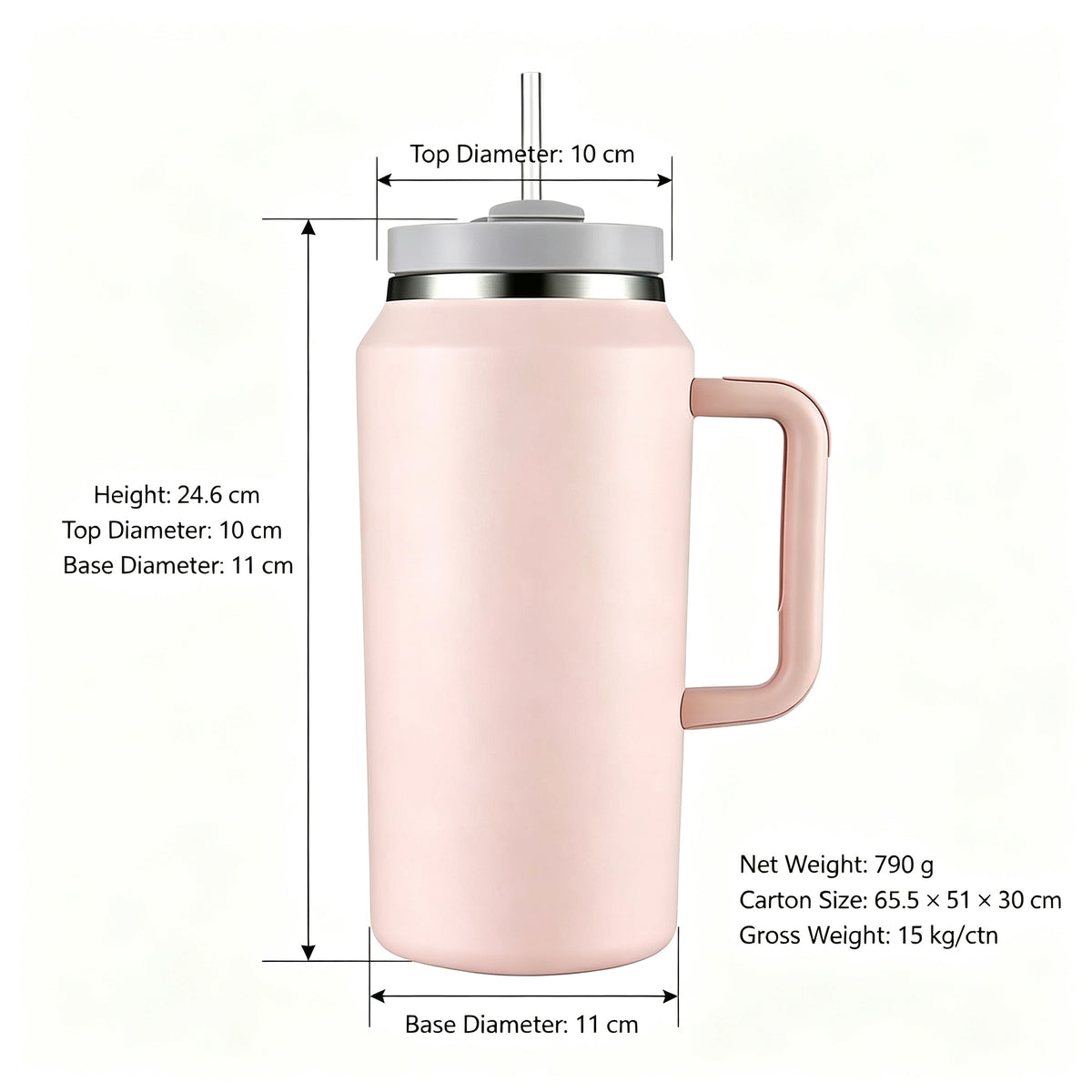 64oz Stainless Steel Vacuum Insulated Tumbler Handle Straw Large Capacity Travel Outdoor Sports Camping Hiking 12-24 Hours