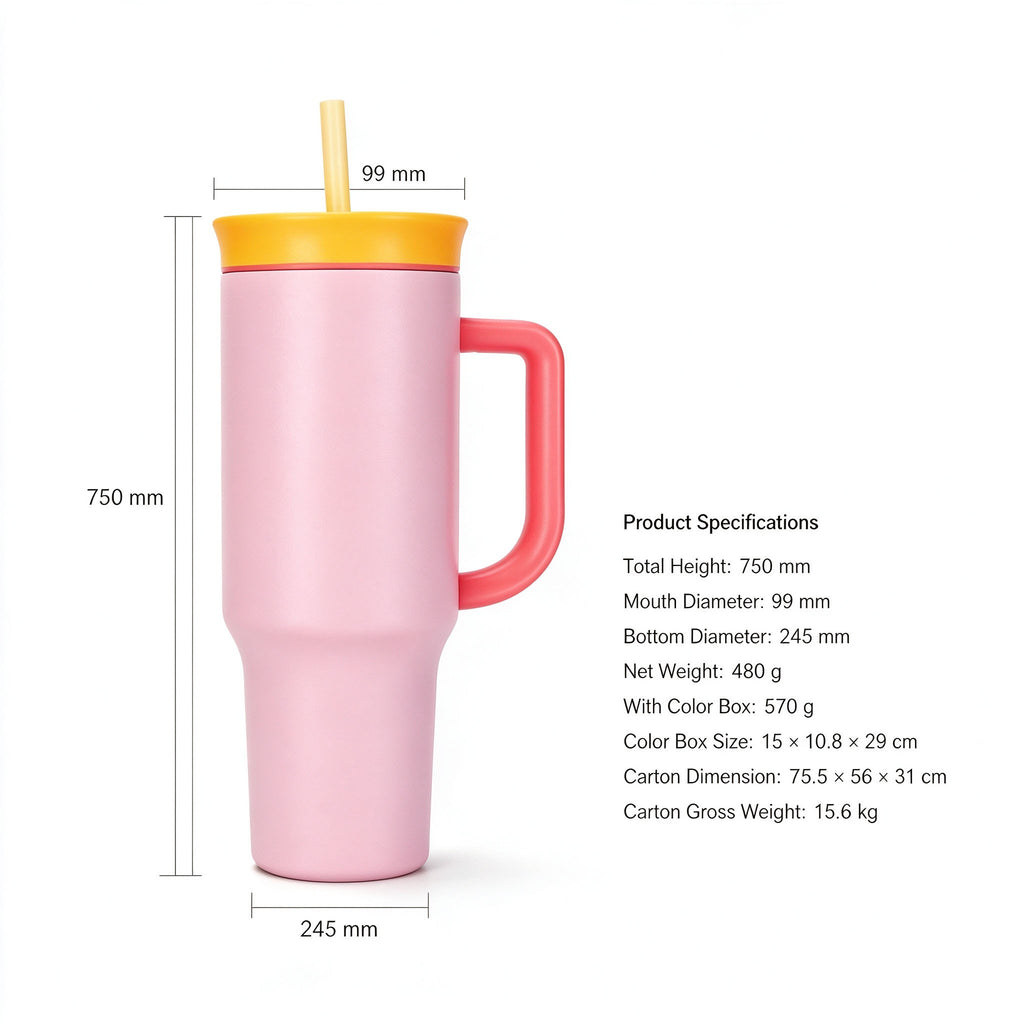 40 Oz Stainless Steel Insulated Tumbler Double Wall Straw Cup Vacuum Flask for Outdoor Travel Office