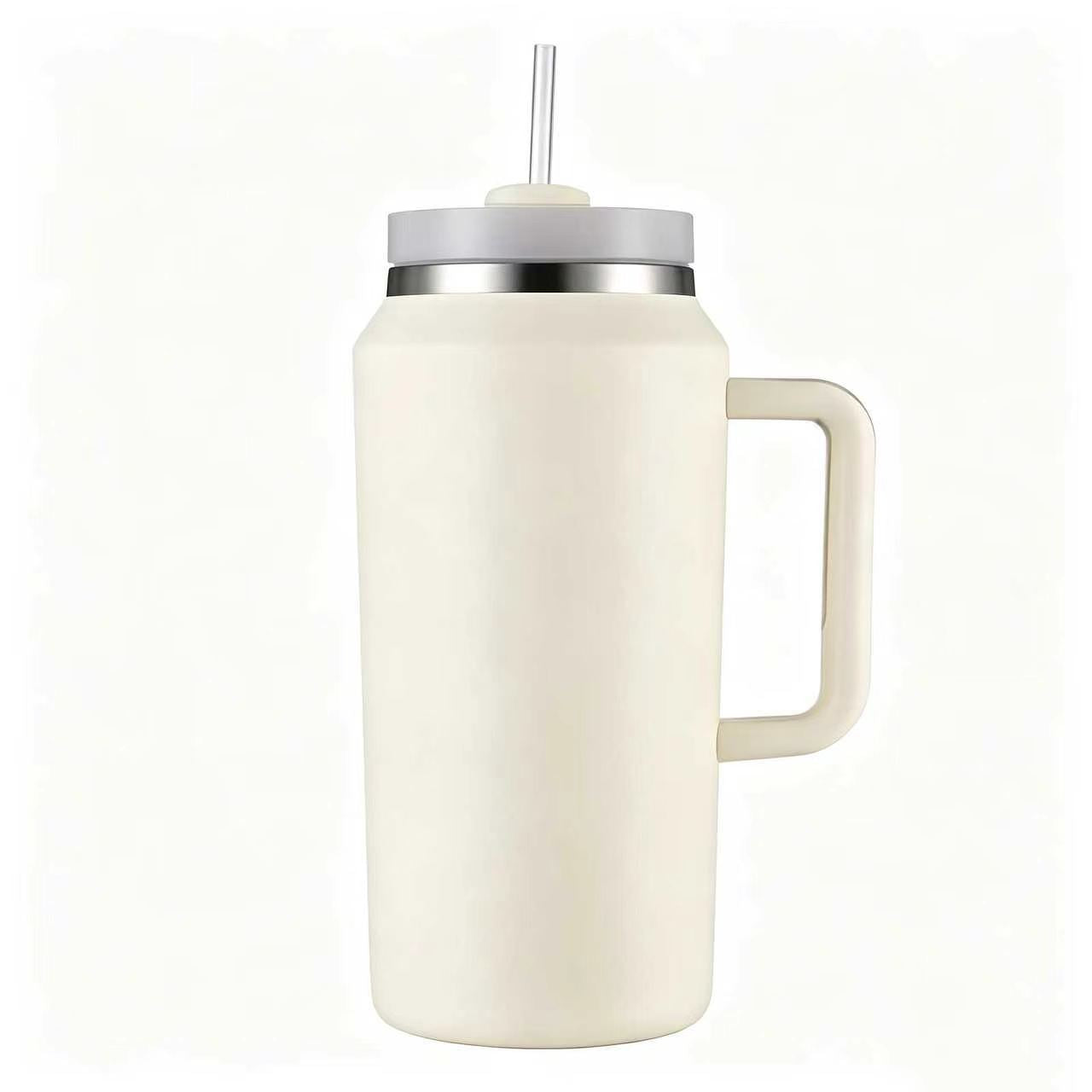 64oz Stainless Steel Vacuum Insulated Tumbler Handle Straw Large Capacity Travel Outdoor Sports Camping Hiking 12-24 Hours