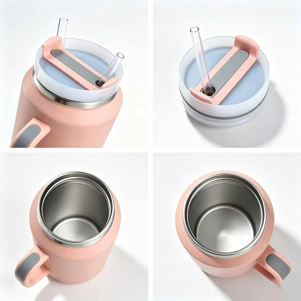 64oz Stainless Steel Vacuum Insulated Tumbler Handle Straw Large Capacity Travel Outdoor Sports Camping Hiking 12-24 Hours