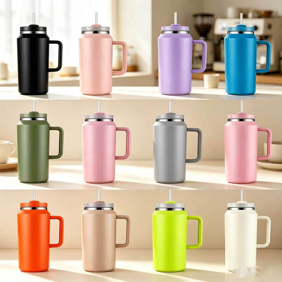 64oz Stainless Steel Vacuum Insulated Tumbler Handle Straw Large Capacity Travel Outdoor Sports Camping Hiking 12-24 Hours