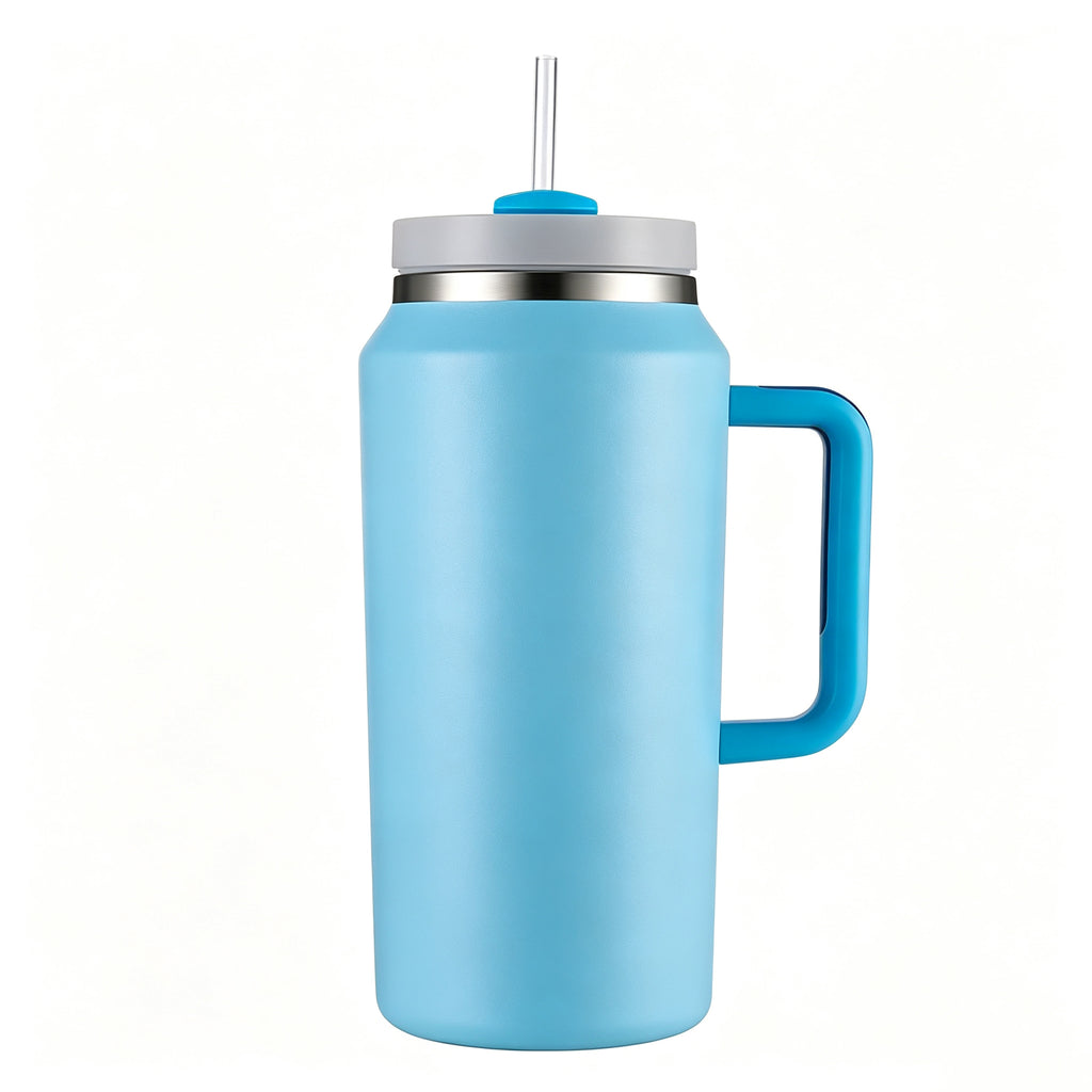 64oz Stainless Steel Vacuum Insulated Tumbler Handle Straw Large Capacity Travel Outdoor Sports Camping Hiking 12-24 Hours