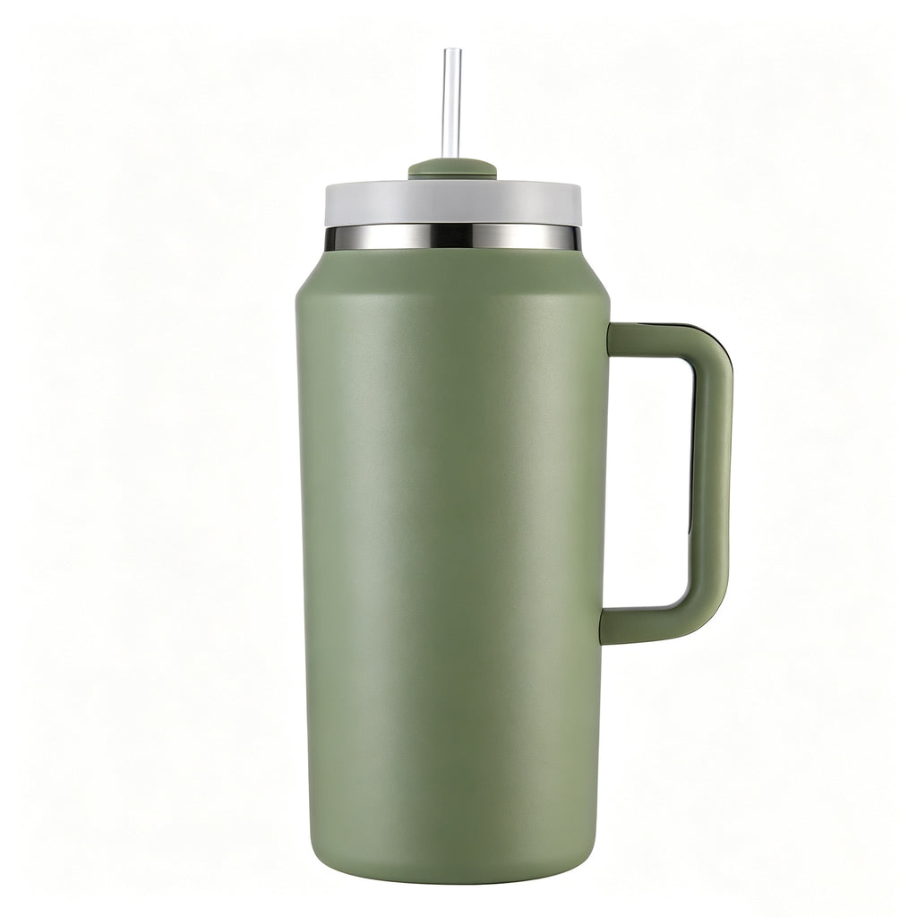 64oz Stainless Steel Vacuum Insulated Tumbler Handle Straw Large Capacity Travel Outdoor Sports Camping Hiking 12-24 Hours