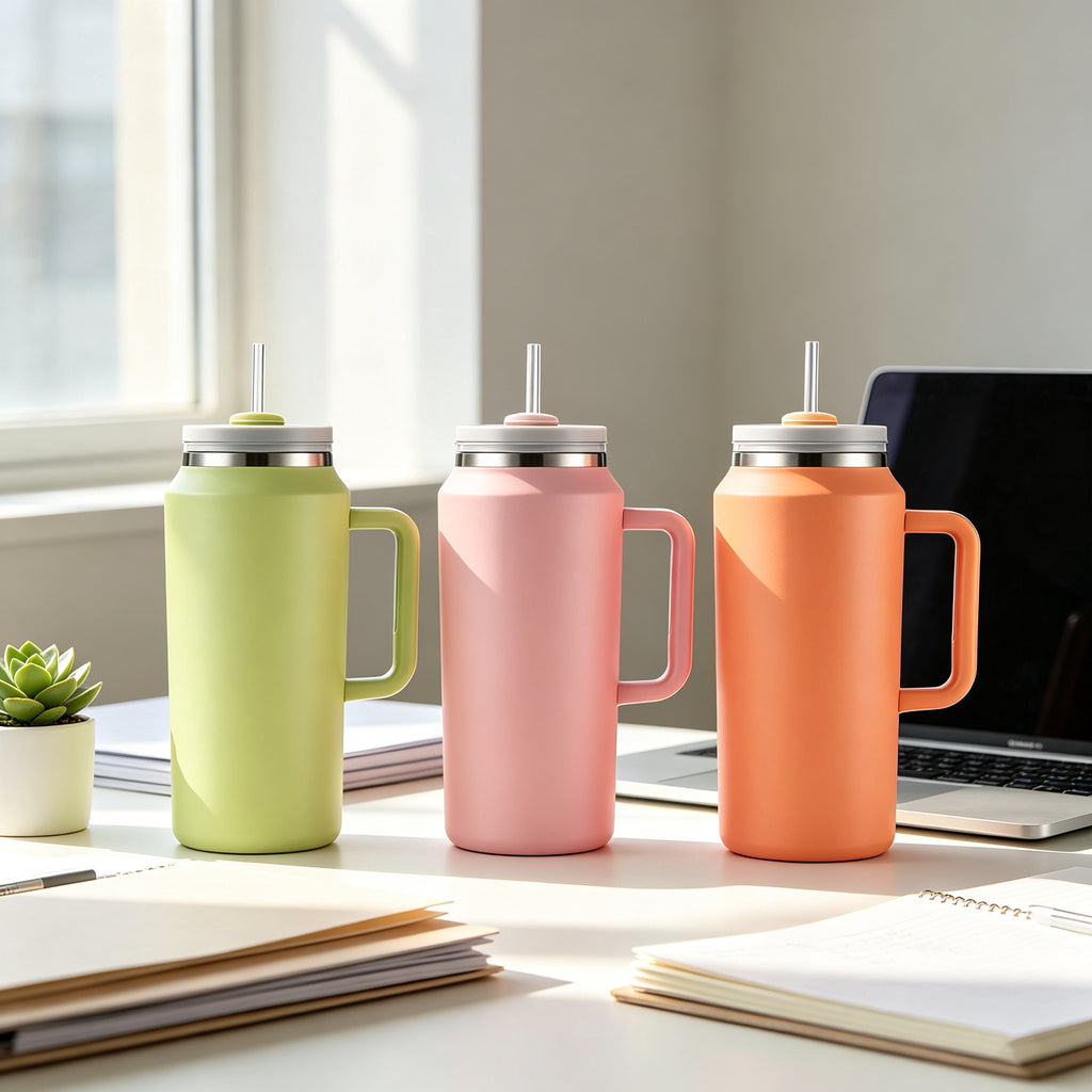 64oz Stainless Steel Vacuum Insulated Tumbler Handle Straw Large Capacity Travel Outdoor Sports Camping Hiking 12-24 Hours