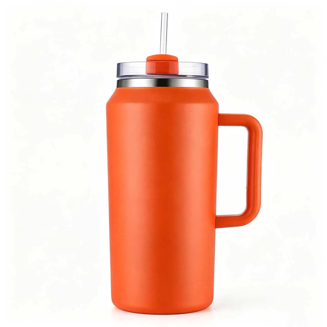 64oz Stainless Steel Vacuum Insulated Tumbler Handle Straw Large Capacity Travel Outdoor Sports Camping Hiking 12-24 Hours